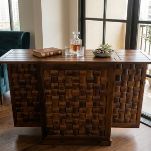 Solid Wood Expandable Home Bar Cabinet with Built-in Wine Rack & Door Storage | Elegant Home Decor Furniture - Image 3