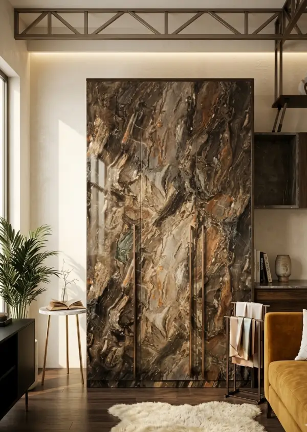 Obsidian Marble Elite – Triple-Door Luxury Wardrobe with High-Gloss Finish